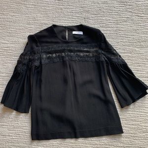 Sandro black silk blouse with lace sz S